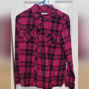 Pink and Black Plaid Button-Up Shirt